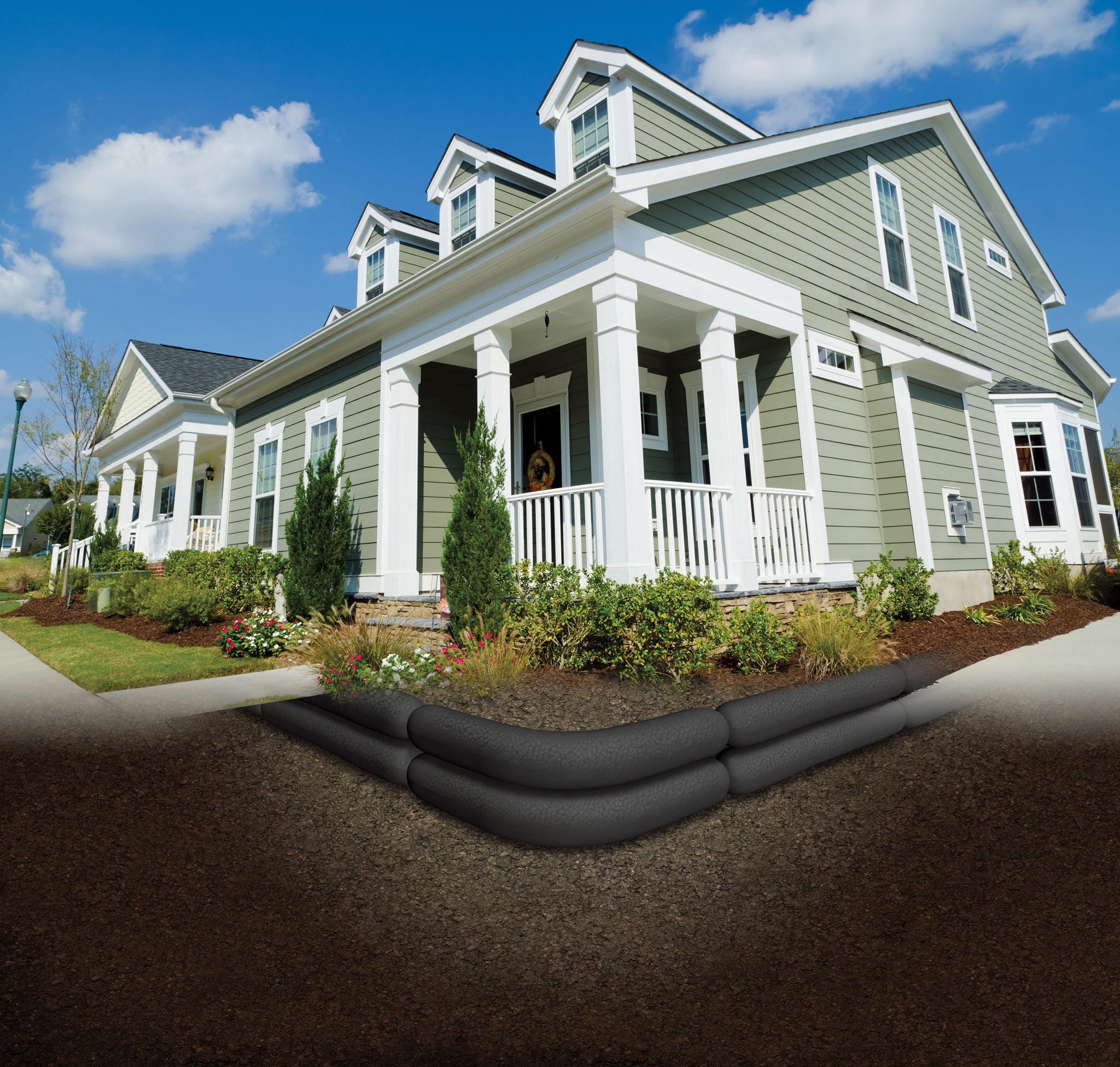 NDS French Drain underground view around house foundation