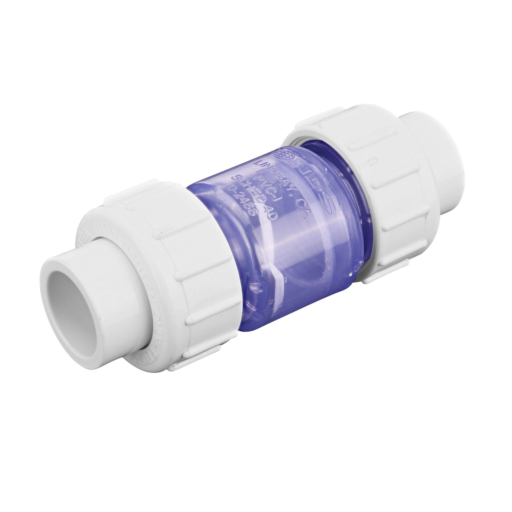 The clear NDS 3/4 in. PVC True Union Swing Check Valve directs water flow one-way through pipe