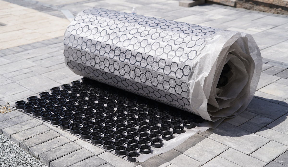 rolled up pavers ready to be installed