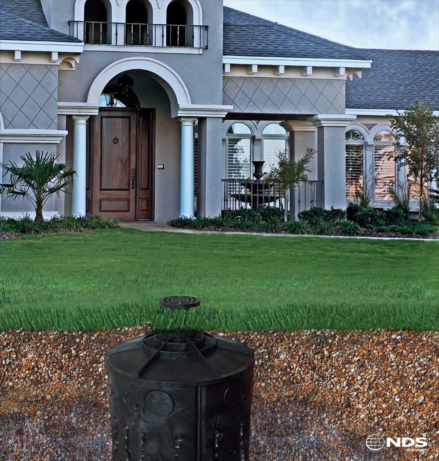Dry well installed in a front lawn