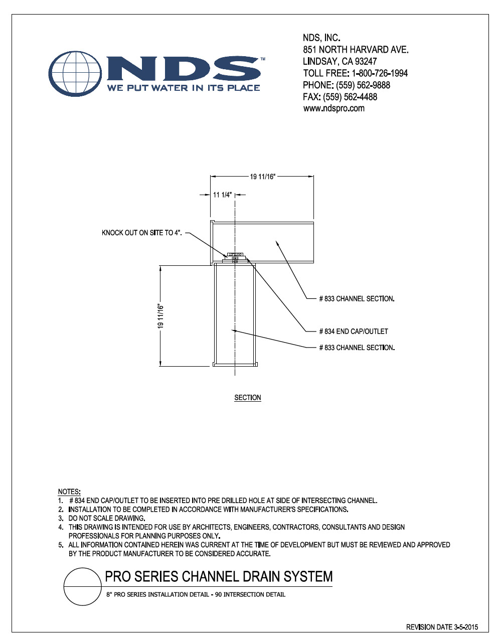 NDS 8 in. Pro Series Channel™ Drains 90 Degree Intersection Installation Detail