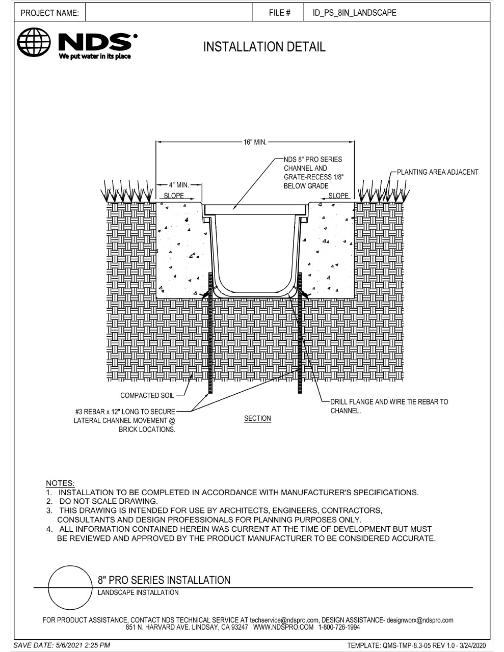 NDS 8 in. Pro Series Channel Drains & Grates Landscape Installation Details