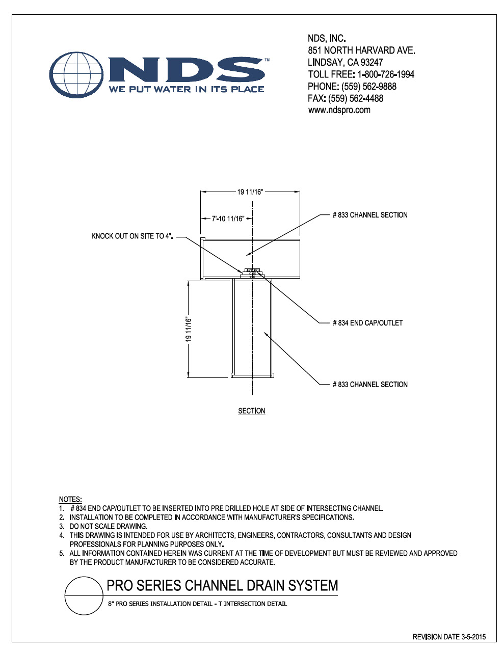 NDS 8 in. Pro Series Channel™ Drains T Intersection Installation Detail
