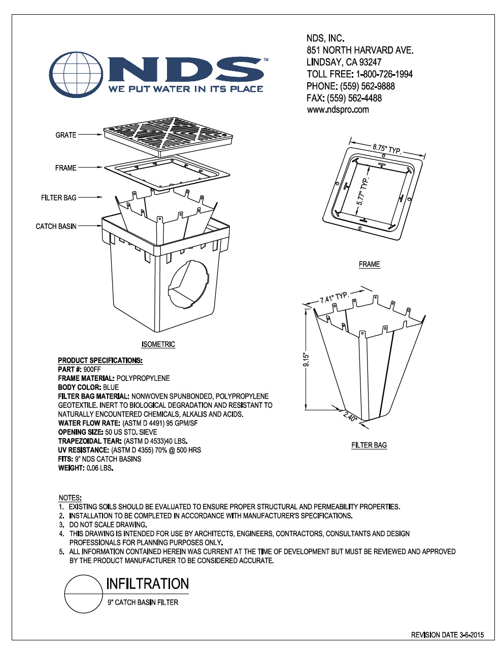 NDS 9 in. Catch Basin Filter Installation Detail