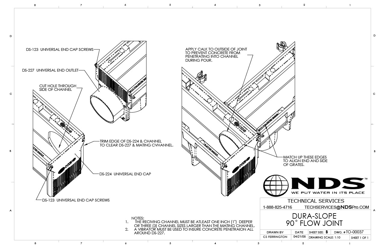 NDS Dura Slope® Channel Drains 90 Degree Intersection Installation Detail