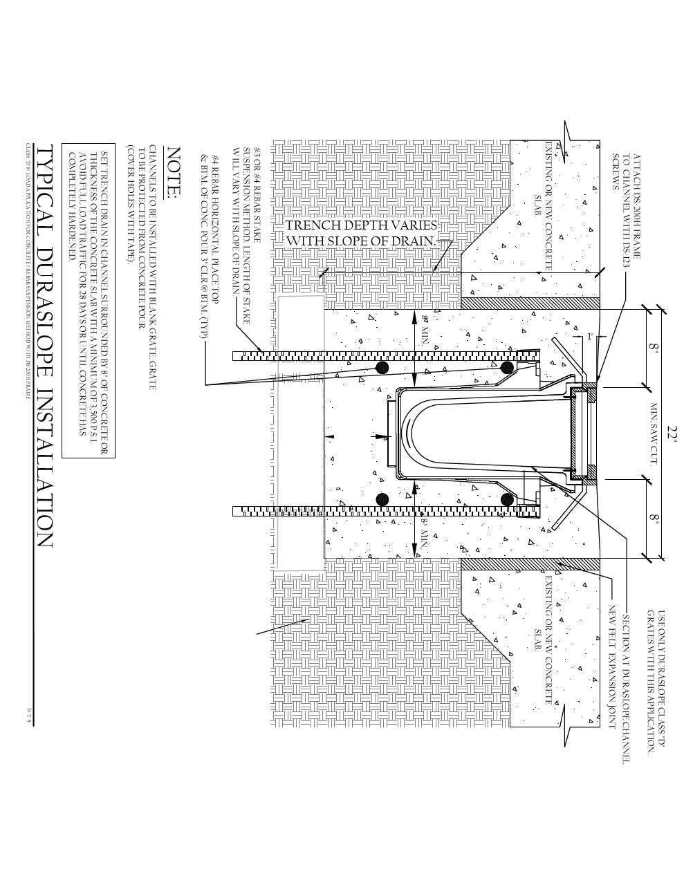 NDS Dura Slope® Channel Drains with DS-200H Frame Intersection Installation Detail