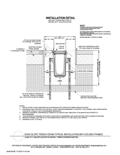 NDS Dura Slope® Channel Drains with Frame Load D Asphalt Rebar Installation Detail