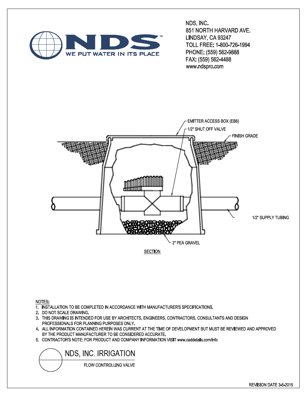 NDS Flow Control Valves Installation Detail