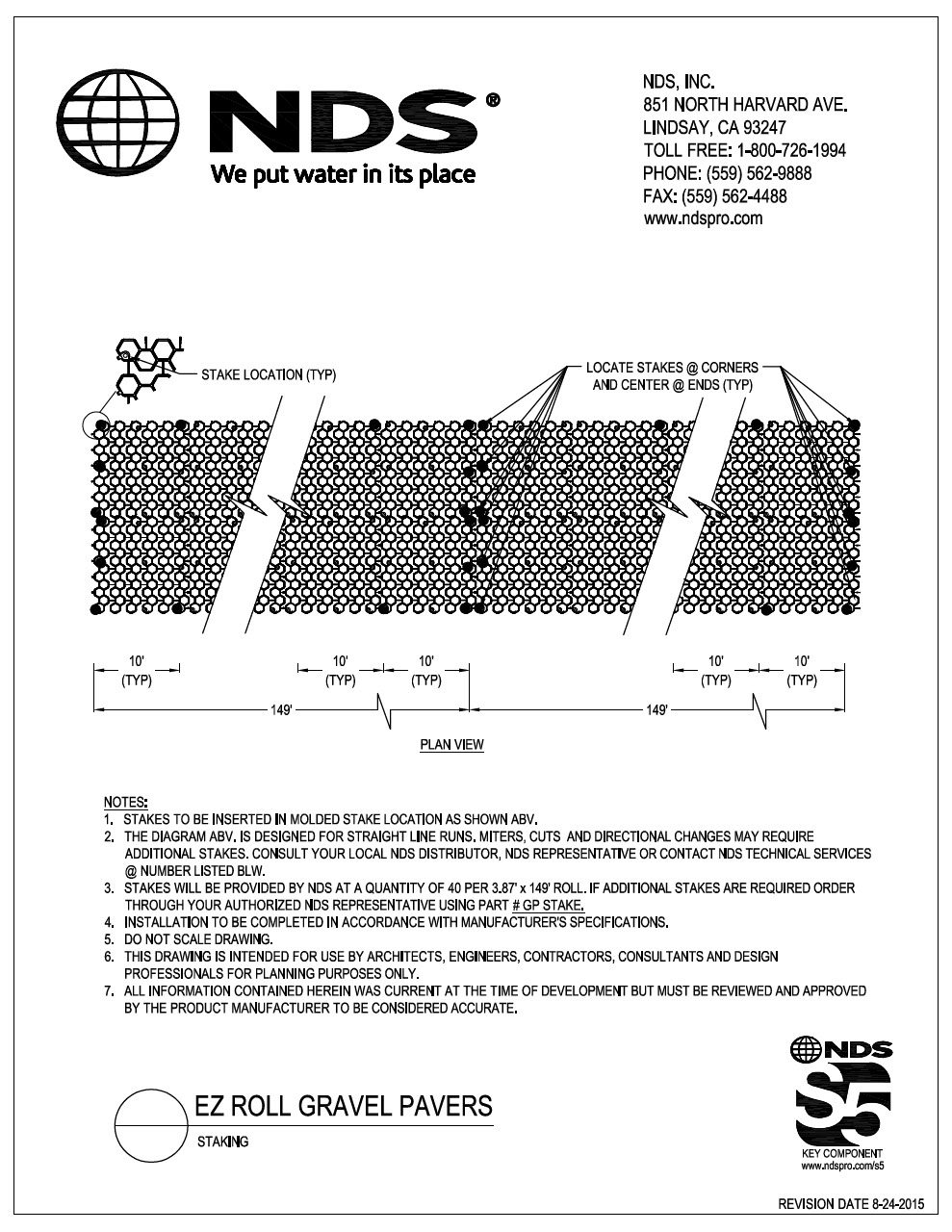 NDS EZ Roll™ Gravel Pavers Staking Installation Detail