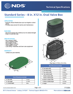 NDS 8 in. X 12 in. Oval Standard Series Black Valve Box and Green Control Drop-in Cover Tech Spec