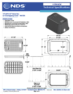 NDS 13 in. X 20 in. Rectangular Meter Box with Dual Pipe Slots and Cover, 12 in. Height, Black Box, Black Water Cover Tech Spec