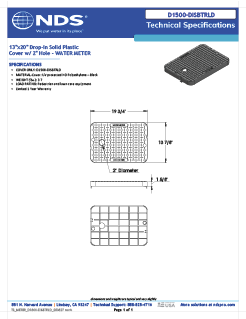 NDS 13 in. X 20 in. Rectangular Meter Box Drop-in AMR Cover, Black Water Meter with 2 in. Touch Reader Hole Tech Spec