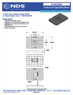 NDS 13 in. X 20 in. Rectangular D1500 Meter Box Drop-in Cover, Black Water Meter with Plastic Reader Tech Spec