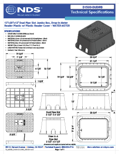 NDS 13 in. X 20 in. Rectangular D1500 Meter Box with Dual Pipe Slot and Drop-in Cover, 12 in. Height, Black Box, Black Water Meter Cover with Plastic Reader Tech Spec