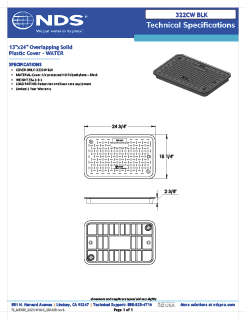 NDS 13 in. X 24 in. Rectangular Pro-Spec® Series Black Water Valve Box Cover Tech Spec