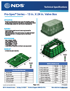 NDS 13 in. X 24 in. Rectangular Pro-Spec® Series Valve Boxes & Covers Tech Spec