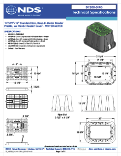 NDS 14 in. X 19 in. Rectangular D1200 Meter Box and Drop-in Cover, 12 in. Height, Black Box, Green Water Meter Cover with Plastic Reader Tech Spec