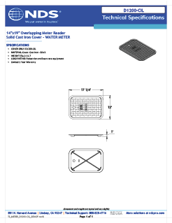 NDS 14 in. X 19 in. Rectangular D1200 Meter Box Cover, Cast Iron Water Meter Tech Spec