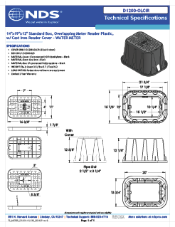 NDS 14 in. X 19 in. Rectangular D1200 Meter Box and Cover, 12 in. Height, Black Box, Black Water Meter Cover with Cast Iron Reader Tech Spec