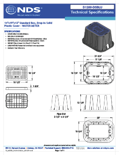 NDS 14 in. X 19 in. Rectangular D1200 Meter Box and Drop-in Cover, 12 in. Height, Black Box, Blue Water Meter Cover Tech Spec