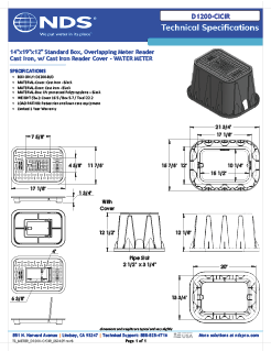 NDS 14 in. X 19 in. Rectangular D1200 Meter Box and Cover, 12 in. Height, Black Box, Cast Iron Water Meter Cover with Cast Iron Reader Tech Spec