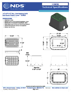 NDS 14 in. X 19 in. Rectangular Standard Series Meter Box and Cover, 12 in. Height, Black Box, Green Sewer Cover, Includes Bolt Tech Spec