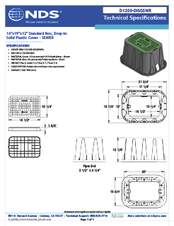 NDS 14 in. X 19 in. Rectangular D1200 Meter Box and Drop-in Cover, 12 in. Height, Black Box, Green Sewer Cover Tech Spec
