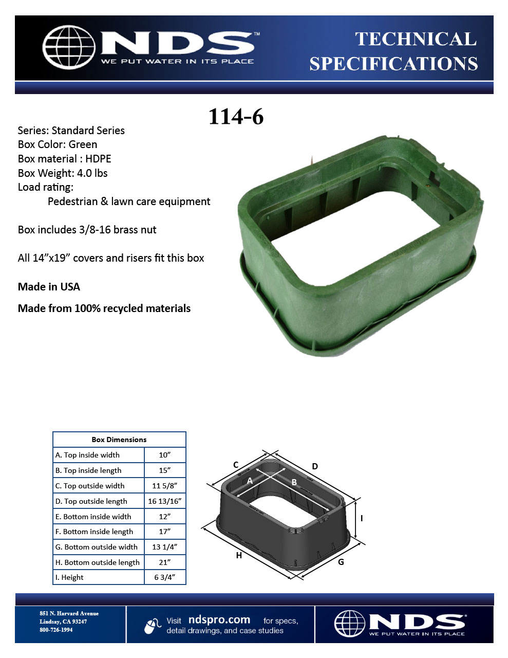 NDS 14 in. X 19 in. Rectangular Standard Series Green Extension Box Tech Spec
