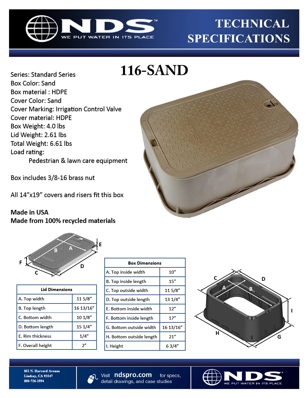 NDS 14 in. X 19 in. Rectangular Standard Series Sand Extension Box Tech Spec