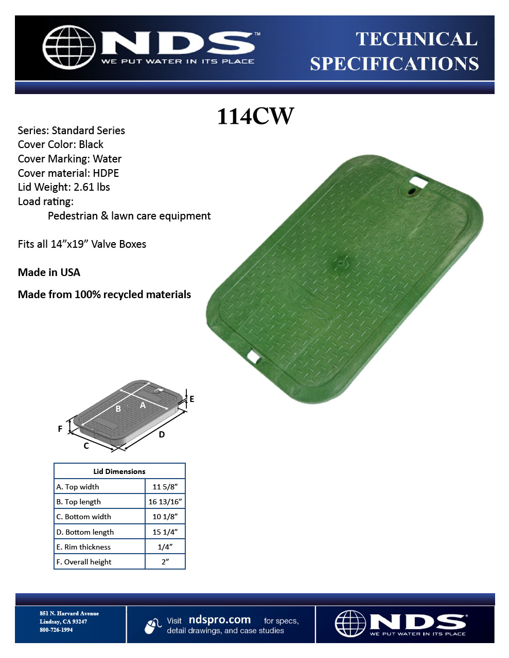 NDS 14 in. X 19 in. Rectangular Standard Series Green Water Valve Box Cover