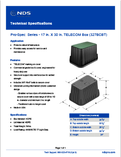 NDS 17 in. X 30 in. Rectangular 24 in. High Pro-Spec® Series Telecom Boxes & Covers Tech Spec