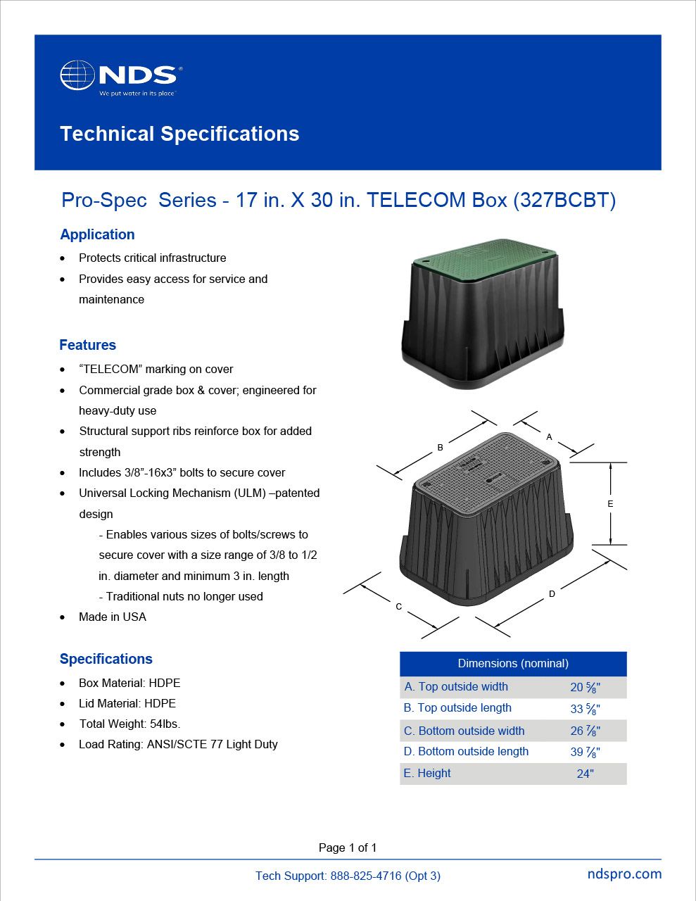 NDS 17 in. X 30 in. Rectangular 24 in. High Pro-Spec® Series Telecom Boxes & Covers Tech Spec