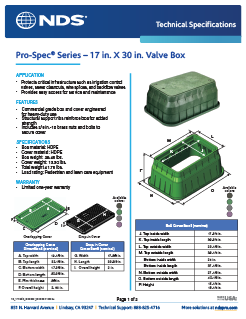 NDS 17 in. X 30 in. Rectangular Pro-Spec® Series Valve Boxes & Covers Tech Spec