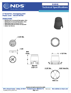 NDS 6 in. Round D109 Meter Box and Cover, 8-7/8 in. Height, Black Box, Black Water Meter Cover Tech Spec