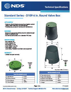 NDS 6 in. Round D109 Standard Series Valve Boxes & Covers Tech Spec