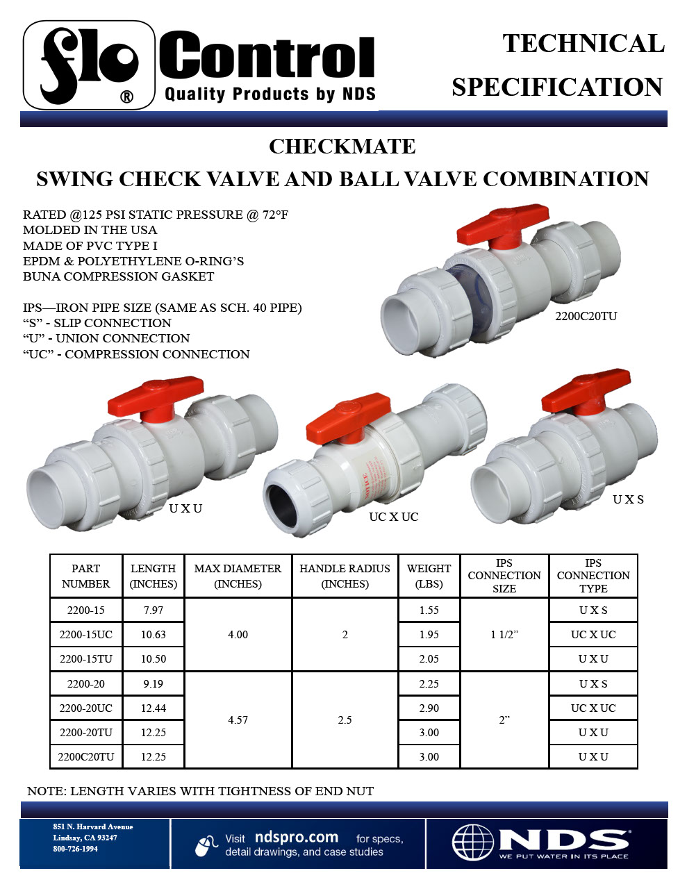NDS Checkmate Valves Tech Spec
