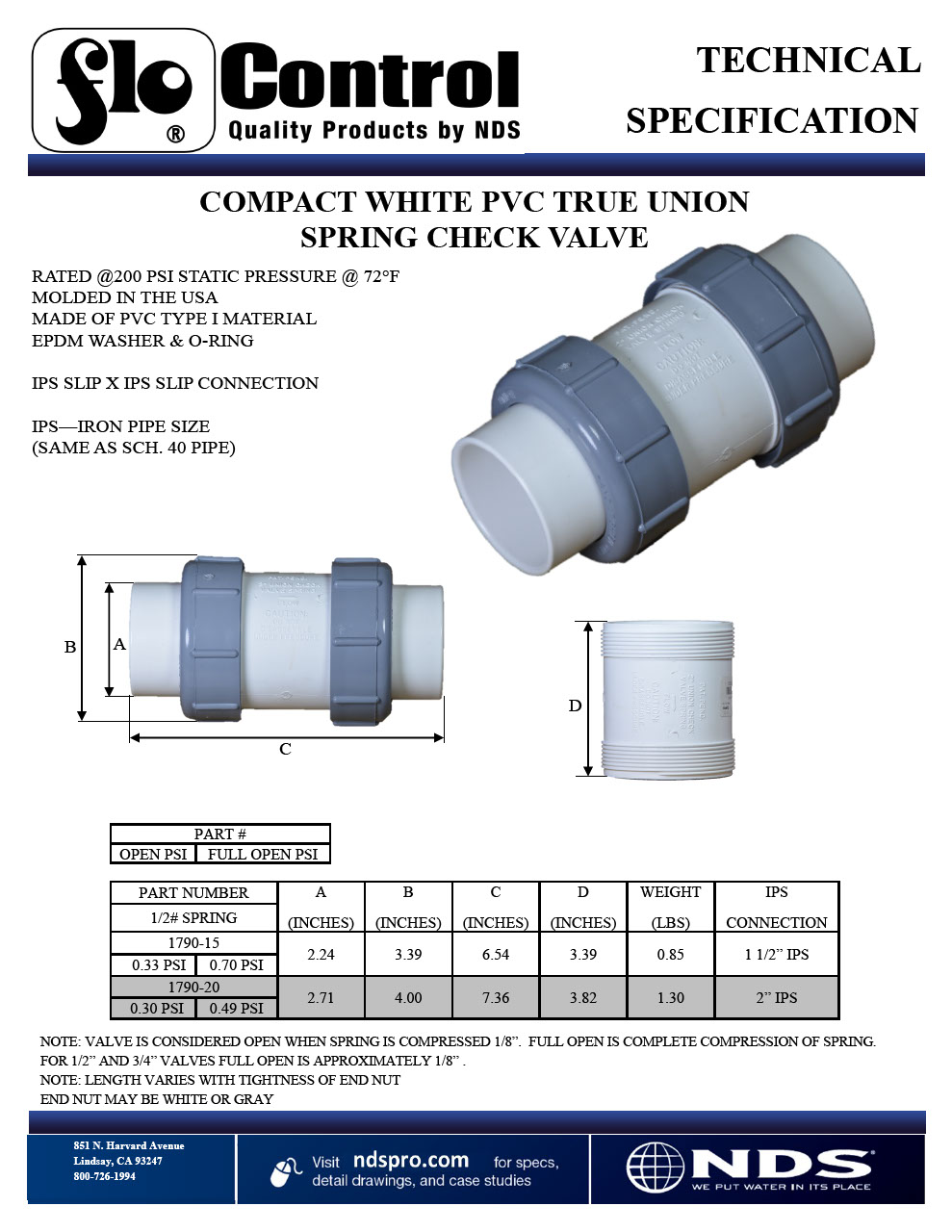 NDS Compact True Union Spring Check Valves White Tech Spec