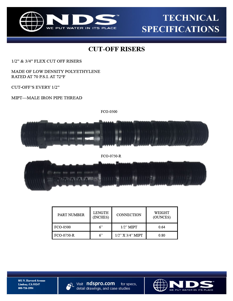 NDS Flexee Cut-off Riser Tech Spec