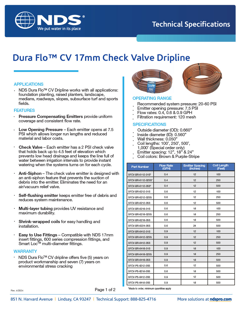NDS Professional Irrigation Dura FloTM CV 17mm Check Valve Dripline Tech Spec