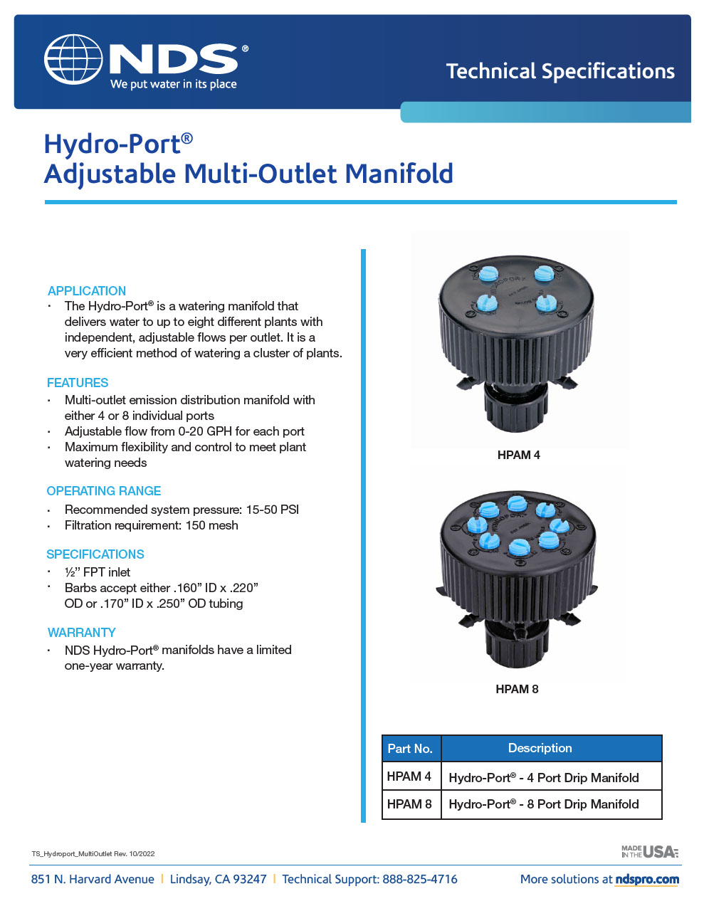 NDS Hydroport Adjustable Flow Bubbler Tech Spec