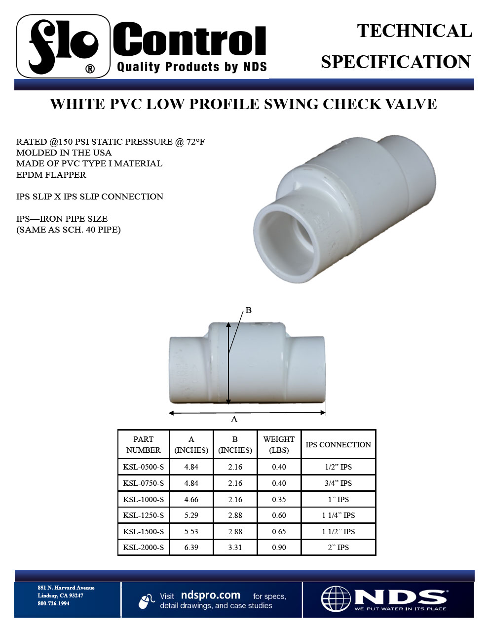 NDS Low-profile Swing Check Valve Tech Spec