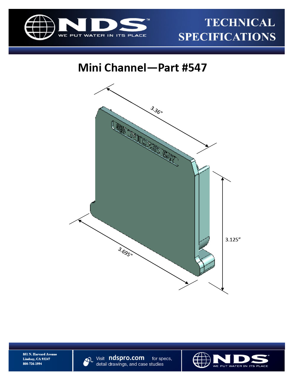 Mini ChannelTM Drain End Cap Tech Spec