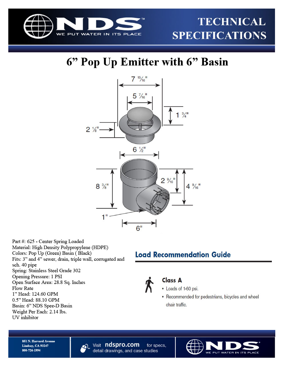 NDS Pop-Up Drainage Emitter with 6 in. Round Spee-D® Catch Basin Drain Tech Spec