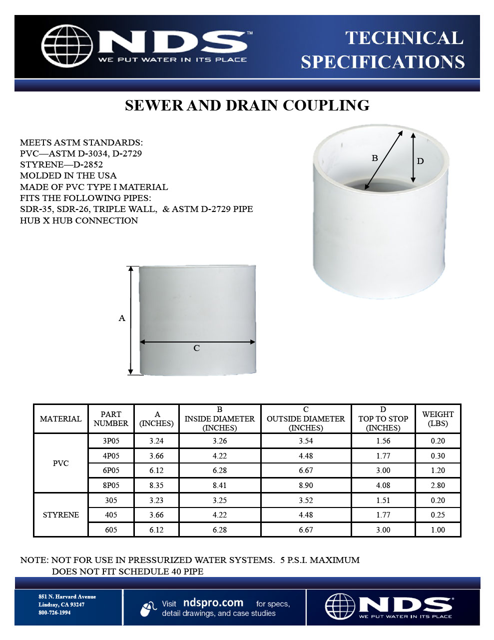 NDS S&D Coupling Hub x Hub Tech Spec
