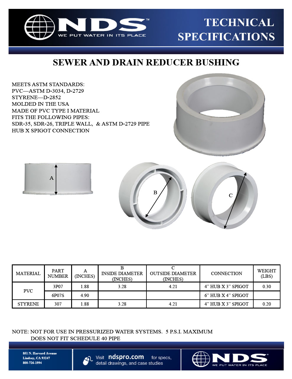 NDS S&D Increaser/Reducer Bushing Tech Spec